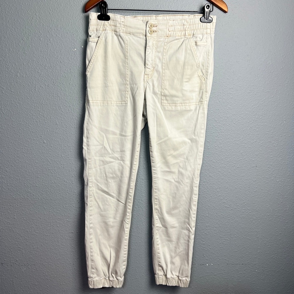 American Eagle Khaki Y2K Joggers Stretch Casual Pants Elastic Waist Size 8 Short